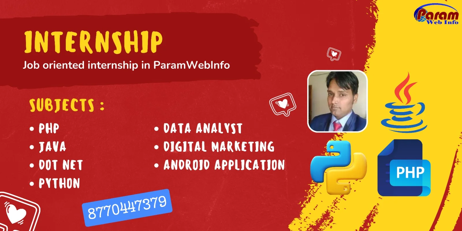 Internship in PHP,JAVA,Python,Dot net ,Digital mar
